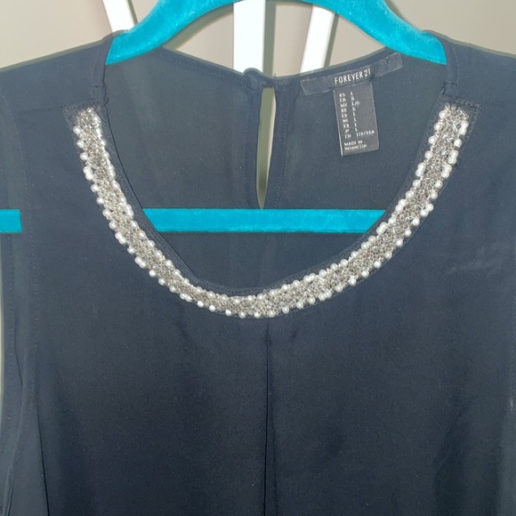 Black tank dress top with pearl on neckline. So comfortable, and flattering! - Picture 2 of 4